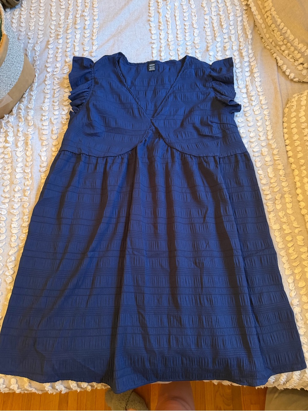 SHEIN Navy Blue Textured V-Neck Dress